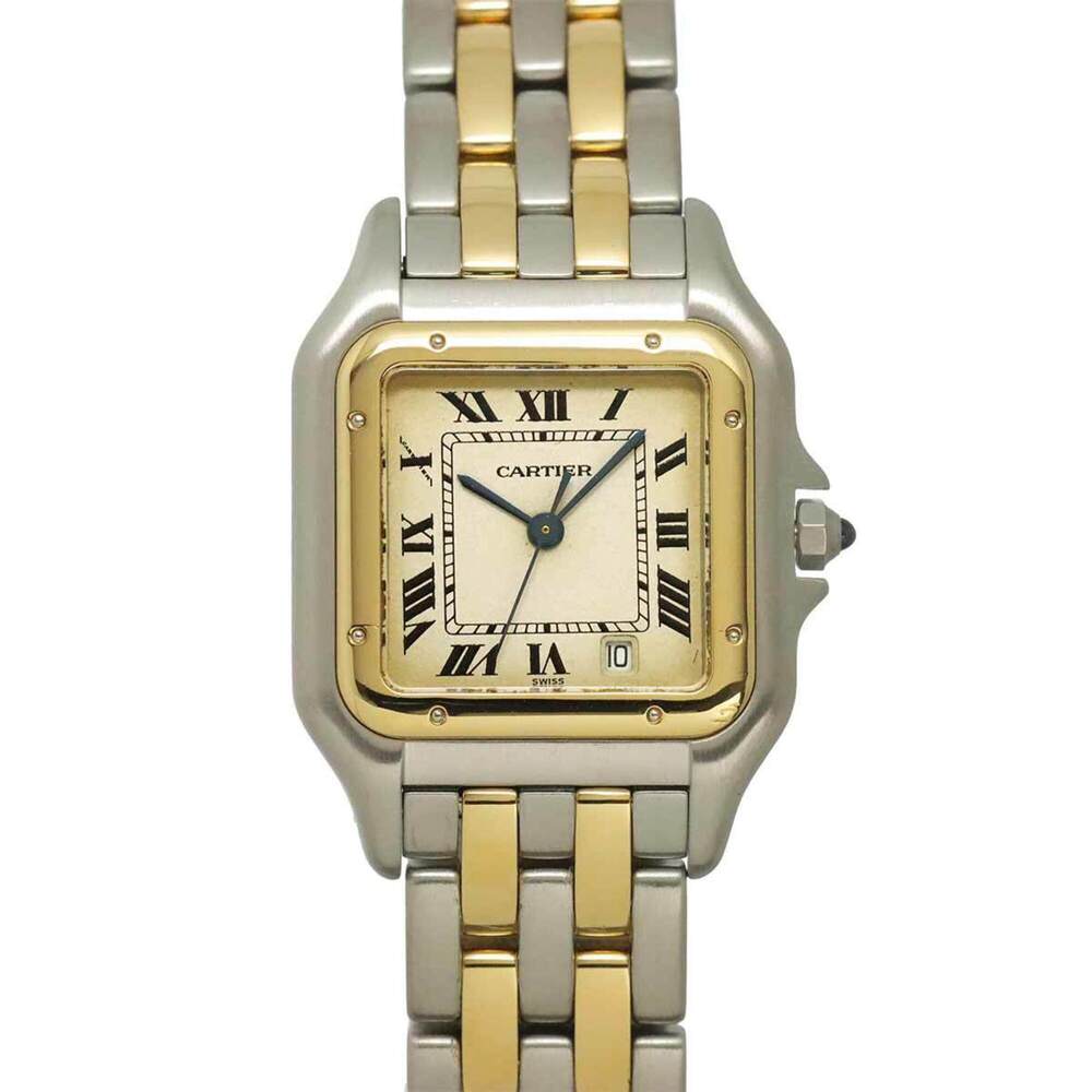 Cartier Panthère MM 2-Row W25028B6 Date Two-Tone Boys' Watch Ivory YG Yellow ...